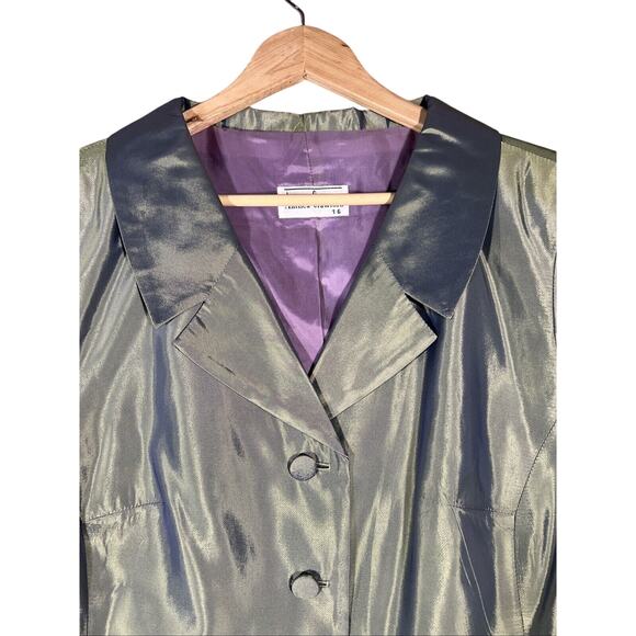 Anthea Crawford Jacket AU16 US12 Green Satin Shimmer Embroidered Floral Beaded - Picture 3 of 14